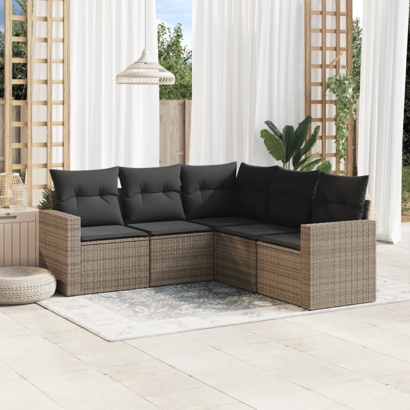 vidaXL Juego de sofás jardín con cojines 5 pzas ratán sintético gris vidaXL Juego de sofás jardín con cojines 5 pzas ratán sintético gris