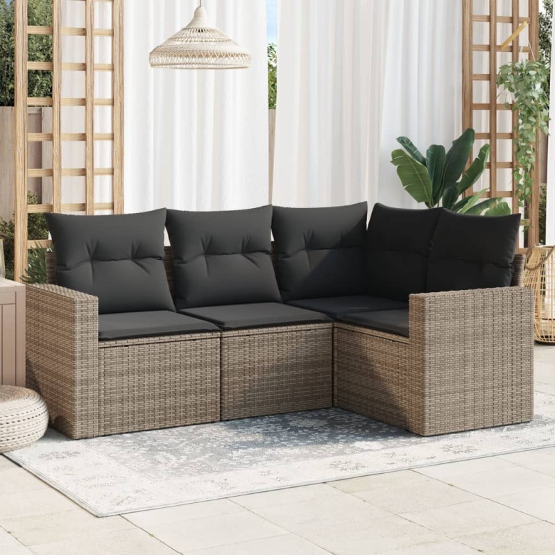 vidaXL Set de sofás de jardín 4 pzas y cojines ratán sintético gris vidaXL Set de sofás de jardín 4 pzas y cojines ratán sintético gris