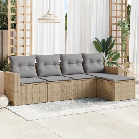vidaXL Juego de sofás jardín con cojines 5 pzas ratán sintético beige