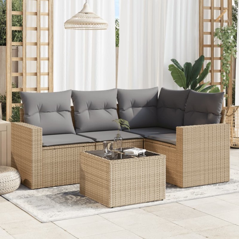 vidaXL Juego de sofás jardín con cojines 5 pzas ratán sintético beige