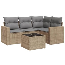 vidaXL Juego de sofás jardín con cojines 5 pzas ratán sintético beige