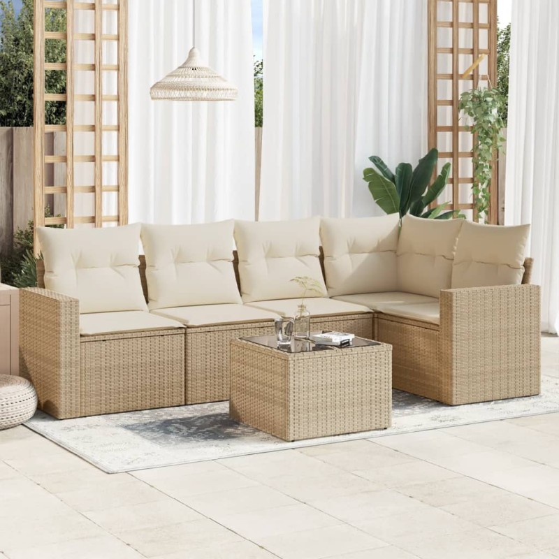 vidaXL Juego de sofás jardín con cojines 6 pzas ratán sintético beige vidaXL Juego de sofás jardín con cojines 6 pzas ratán sintético beige