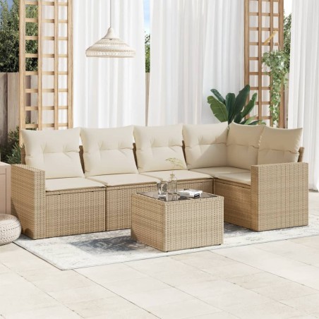 vidaXL Juego de sofás jardín con cojines 6 pzas ratán sintético beige