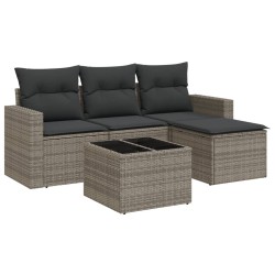 vidaXL Juego de sofás jardín con cojines 5 pzas ratán sintético gris