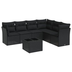 vidaXL Set de comedor de jardín 7 pzas y cojines ratán sintético negro