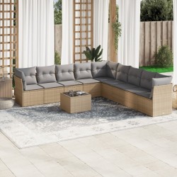 vidaXL Juego de sofás jardín con cojines beige 10 pzas ratán sintético