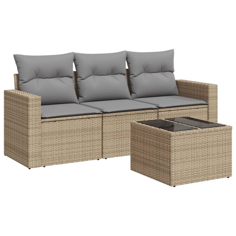 vidaXL Juego de sofás jardín con cojines 4 pzas ratán sintético beige vidaXL Juego de sofás jardín con cojines 4 pzas ratán sintético beige