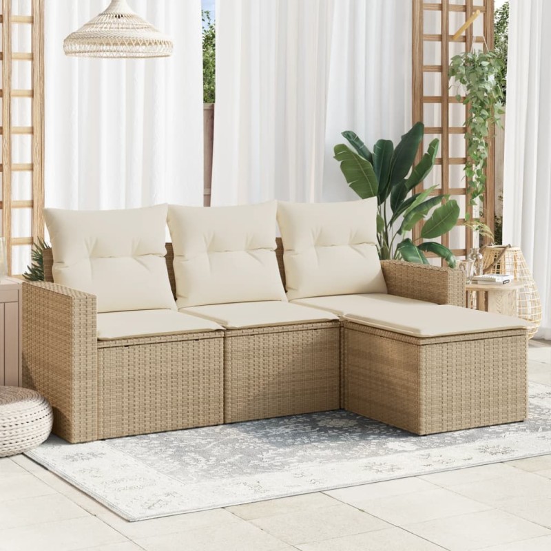 vidaXL Juego de sofás jardín con cojines 4 pzas ratán sintético beige vidaXL Juego de sofás jardín con cojines 4 pzas ratán sintético beige