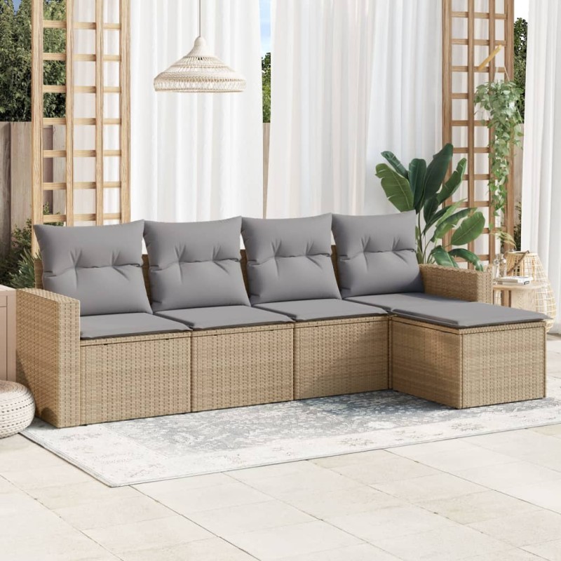 vidaXL Juego de sofás jardín con cojines 5 pzas ratán sintético beige vidaXL Juego de sofás jardín con cojines 5 pzas ratán sintético beige
