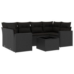 vidaXL Set de comedor de jardín 7 pzas y cojines ratán sintético negro