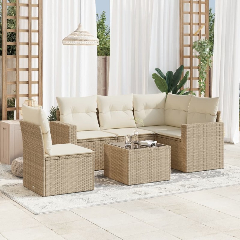 vidaXL Juego de sofás jardín con cojines 6 pzas ratán sintético beige vidaXL Juego de sofás jardín con cojines 6 pzas ratán sintético beige