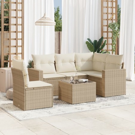 vidaXL Juego de sofás jardín con cojines 6 pzas ratán sintético beige
