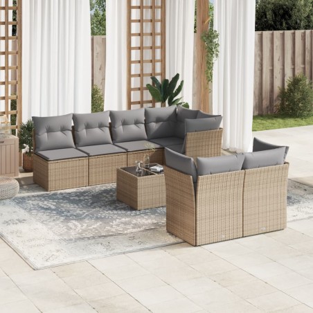 vidaXL Juego de sofás de jardín con cojines beige 8 pzas ratán PE