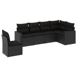 vidaXL Set de sofás de jardín 6 piezas y cojines ratán sintético negro