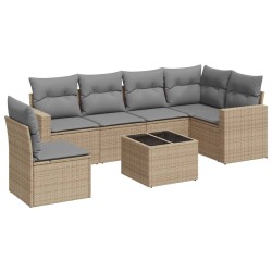 vidaXL Set sofás de jardín 7 piezas y cojines ratán sintético beige