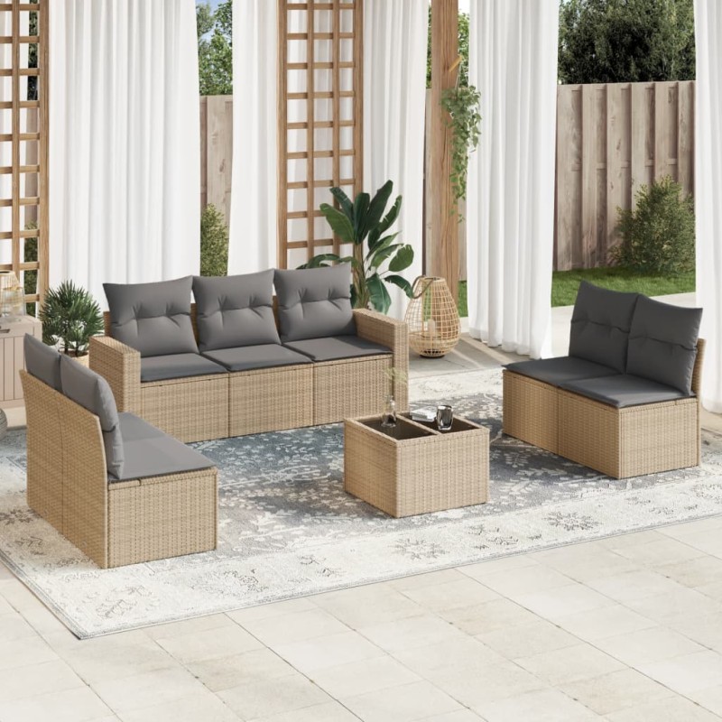 vidaXL Juego de sofás de jardín con cojines beige 8 pzas ratán PE vidaXL Juego de sofás de jardín con cojines beige 8 pzas ratán PE
