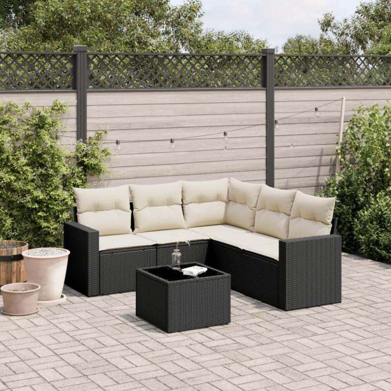 vidaXL Set de sofás de jardín 6 piezas y cojines ratán sintético negro vidaXL Set de sofás de jardín 6 piezas y cojines ratán sintético negro