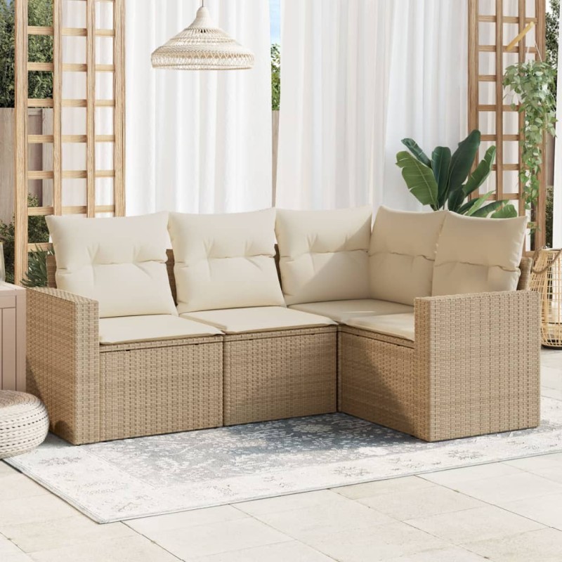 vidaXL Juego de sofás jardín con cojines 4 pzas ratán sintético beige vidaXL Juego de sofás jardín con cojines 4 pzas ratán sintético beige