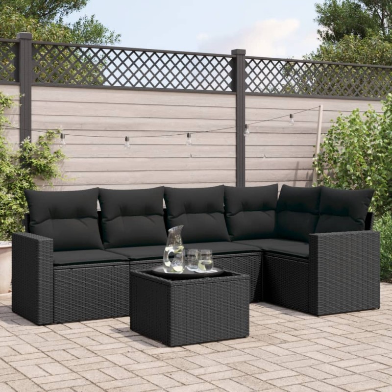 vidaXL Set de sofás de jardín 6 piezas y cojines ratán sintético negro vidaXL Set de sofás de jardín 6 piezas y cojines ratán sintético negro