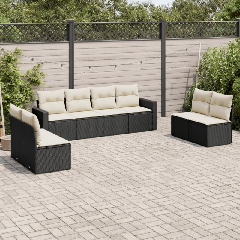 vidaXL Set de sofás de jardín 8 piezas y cojines ratán sintético negro vidaXL Set de sofás de jardín 8 piezas y cojines ratán sintético negro