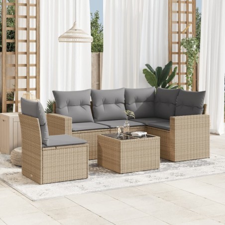 vidaXL Juego de sofás jardín con cojines 6 pzas ratán sintético beige