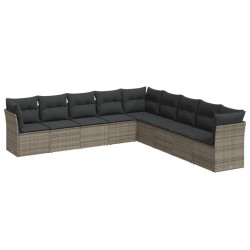 vidaXL Set de muebles de jardín 9 pzas y cojines ratán sintético gris