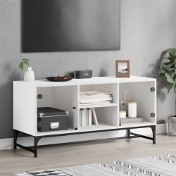 vidaXL Mueble de TV con puertas de vidrio blanco 102x37x50 cm