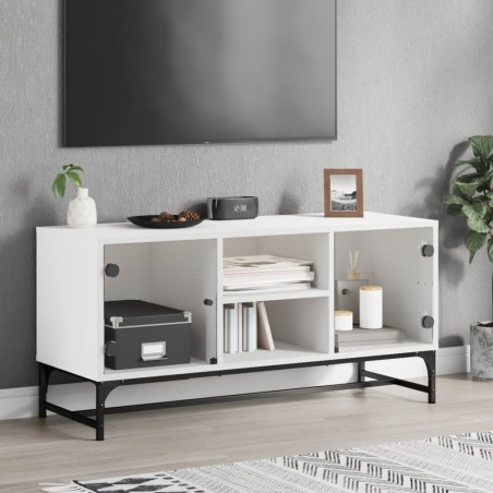 vidaXL Mueble de TV con puertas de vidrio blanco 102x37x50 cm