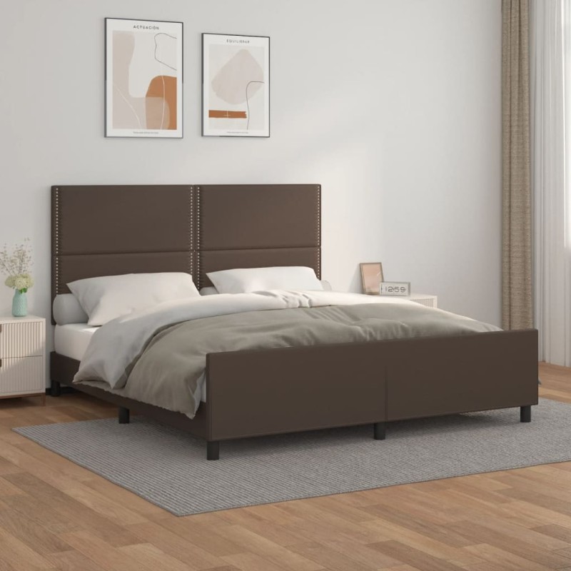 vidaXL Estructura de cama cabecero cuero sintético marrón 180x200 cm