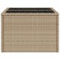 vidaXL Mesa de jardín superficie de vidrio ratán PE beige 55x55x37 cm