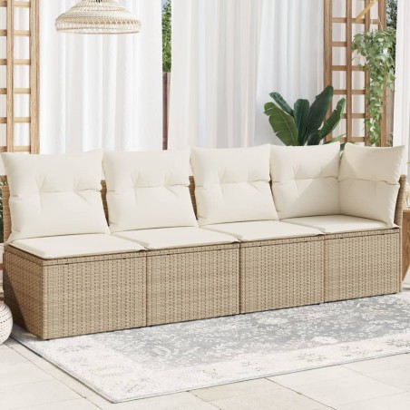 vidaXL Sofá de jardín de 4 plazas con cojines ratán sintético beige