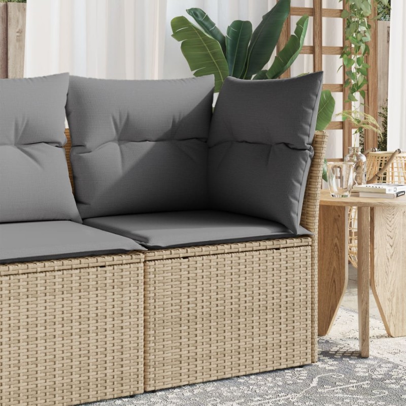vidaXL Sofá de jardín sin reposabrazos con cojines ratán PE beige vidaXL Sofá de jardín sin reposabrazos con cojines ratán PE beige