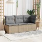 vidaXL Sofá de jardín sin reposabrazos con cojines ratán PE beige vidaXL Sofá de jardín sin reposabrazos con cojines ratán PE beige