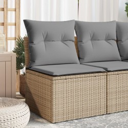 vidaXL Sofá de jardín sin reposabrazos con cojines ratán PE beige