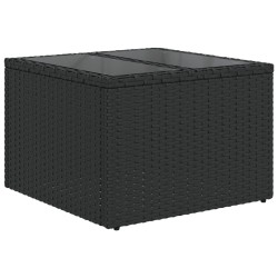 vidaXL Mesa de jardín superficie de vidrio ratán PE negro 55x55x37 cm