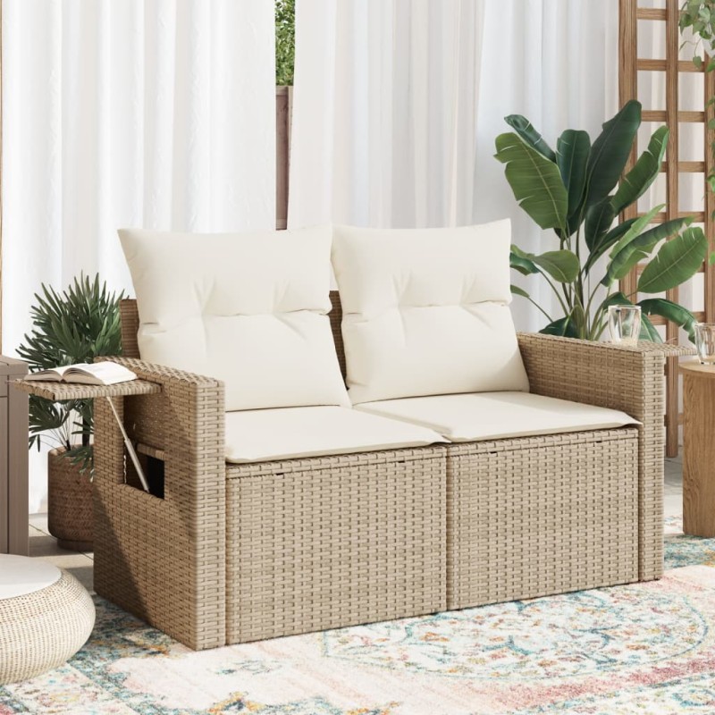 vidaXL Sofá de jardín con cojines de 2 plazas ratán sintético beige vidaXL Sofá de jardín con cojines de 2 plazas ratán sintético beige