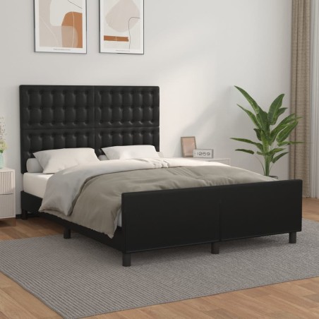 vidaXL Estructura de cama con cabecero cuero sintético negro 140x200cm