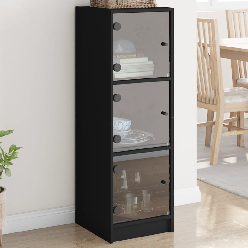 vidaXL Aparador con puertas de vidrio negro 35x37x109 cm