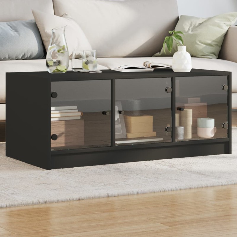 vidaXL Mesa de centro con puertas de vidrio negra 102x50x42 cm vidaXL Mesa de centro con puertas de vidrio negra 102x50x42 cm