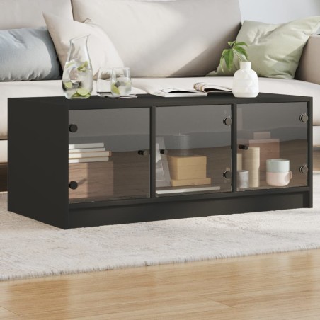 vidaXL Mesa de centro con puertas de vidrio negra 102x50x42 cm