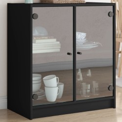 vidaXL Armario auxiliar con puertas de vidrio negro 68x37x75,5 cm