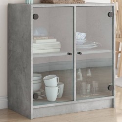 vidaXL Armario auxiliar puertas de vidrio gris hormigón 68x37x75,5 cm