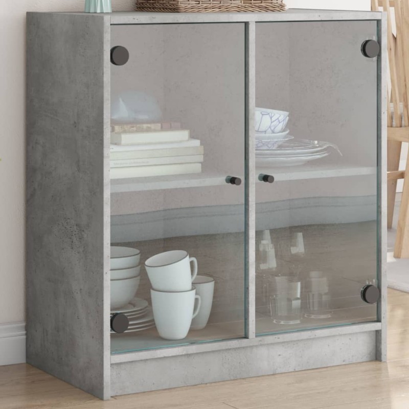 vidaXL Armario auxiliar puertas de vidrio gris hormigón 68x37x75,5 cm