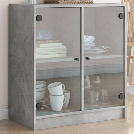 vidaXL Armario auxiliar puertas de vidrio gris hormigón 68x37x75,5 cm