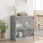 vidaXL Armario auxiliar puertas de vidrio gris hormigón 68x37x75,5 cm