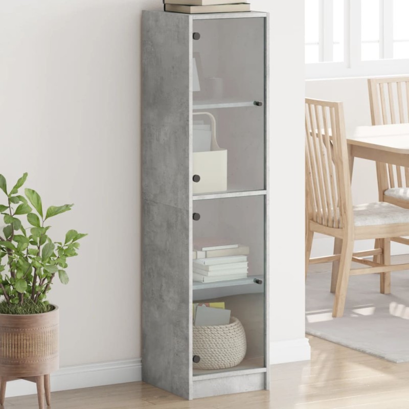 vidaXL Aparador con puertas de vidrio gris hormigón 35x37x142 cm vidaXL Aparador con puertas de vidrio gris hormigón 35x37x142 cm