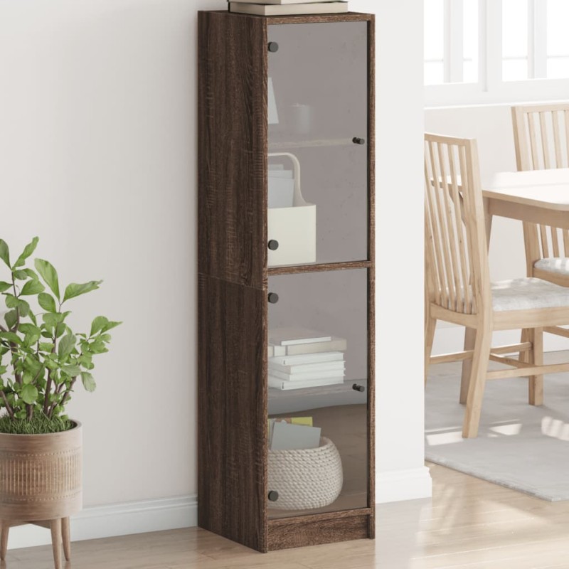 vidaXL Aparador con puertas de vidrio marrón roble 35x37x142 cm vidaXL Aparador con puertas de vidrio marrón roble 35x37x142 cm