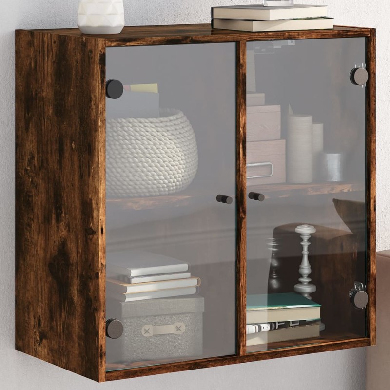 vidaXL Mueble de pared puertas de vidrio roble ahumado 68x37x68,5 cm vidaXL Mueble de pared puertas de vidrio roble ahumado 68x37x68,5 cm
