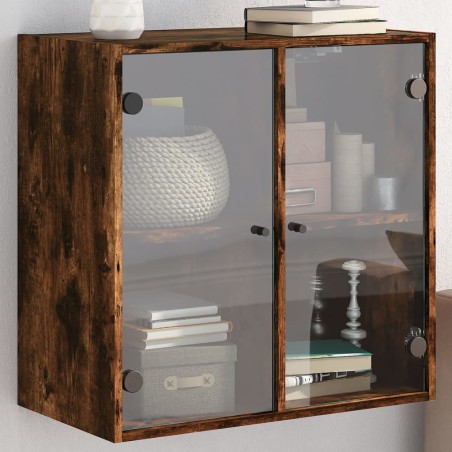 vidaXL Mueble de pared puertas de vidrio roble ahumado 68x37x68,5 cm