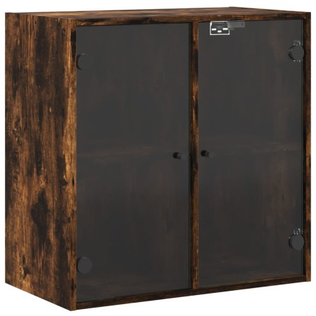 vidaXL Mueble de pared puertas de vidrio roble ahumado 68x37x68,5 cm